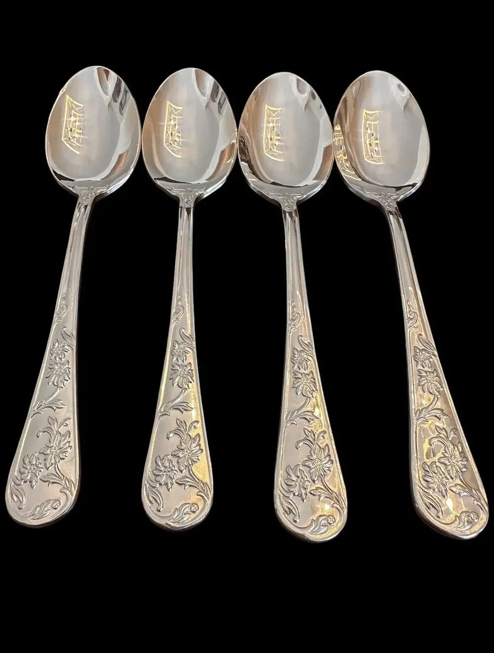 REED & BARTON Stainless QUEEN'S GARDEN Set Of 4 SOUP SPOONS 7